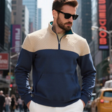 The Silverpark Men's Quilted Casual Colour Block Half Zip Sweater