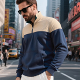 The Silverpark Men's Quilted Casual Colour Block Half Zip Sweater
