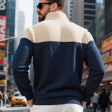 The Silverpark Men's Quilted Casual Colour Block Half Zip Sweater