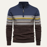 The Chatsworth Men's Quarter Zip Cotton Sweater – Fair Isle Knit