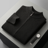 The Maplecrest Men's Merino  Mock Neck Cashmere Zip Up Cardigan