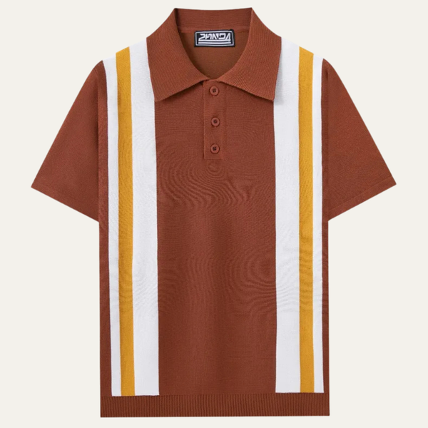 The Grosseto Men’s Retro Striped Knit Casual Polo Shirt