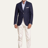 The Bellano Men’s Navy Blue Blazer Suit Set – Two Piece Notch Lapel Slim Fit Blazer with White Pants