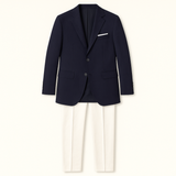 The Bellano Men’s Navy Blue Blazer Suit Set – Two Piece Notch Lapel Slim Fit Blazer with White Pants