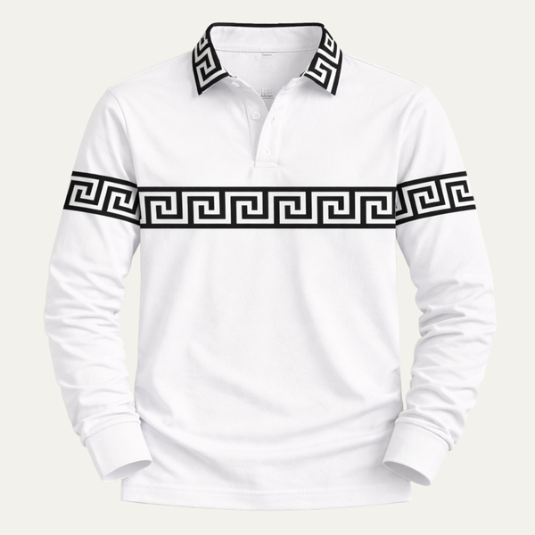 The Ortisei Men’s Greek Key Print Casual Slim Fit Polo Shirt