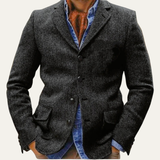 The Ortisei Men's TweedSingle Breasted Business Blazer Suit - Dark Grey
