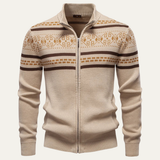 The Procida Men's Vintage Ethnic Collar Knit Zip Up Cardigan