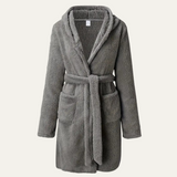 The Hungerford Men's Grey Fleece Hooded Bathrobe with Belt and Pockets