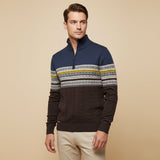 The Chatsworth Men's Quarter Zip Cotton Sweater – Fair Isle Knit